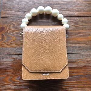 $460 Cafune Bellows Crossbody Bag Brown Leather Beaded Handle NWT's